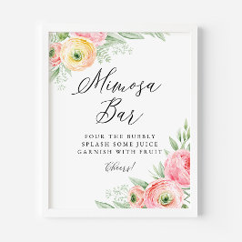 VattenfärgsRosa Ranunculus Flowers Mimosa Pub Poster