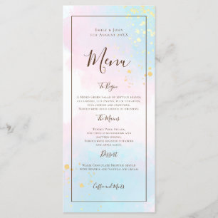 VattenfärgsRosa Teal Guld Confetti Bröllop Meny