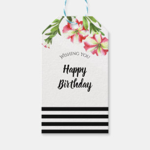 VattenfärgsRosa White Petunias Blommigt Birthday Presentetikett