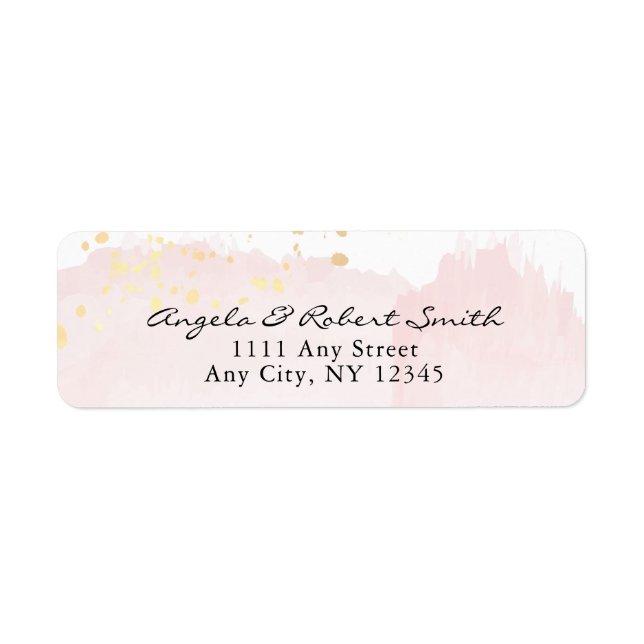 VattenfärgsRosa x Guld Modern Returadress Etikett (Framsidan)