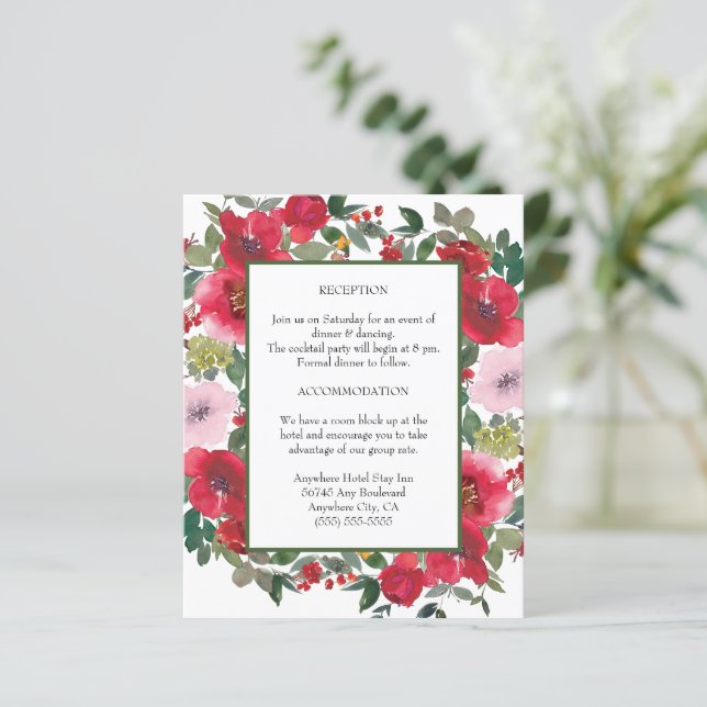 Vattenfärgsrött rosor Floral Bröllopet Kort (Stående Fram)