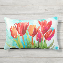 Vattenfärgsrött Tulip på Aqua Dekorativ kudde