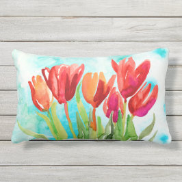 Vattenfärgsrött Tulip på Aqua Dekorativ kudde