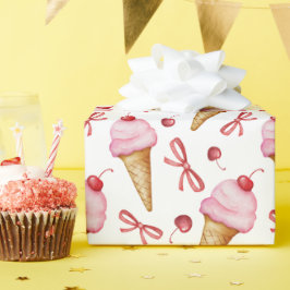 Vattenfärgsruta Bow Rosa Ice Cream Cone Presentpapper