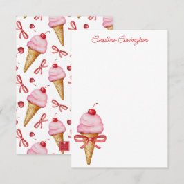 Vattenfärgsruta Bow Rosa Ice Cream Cone Tack Kort