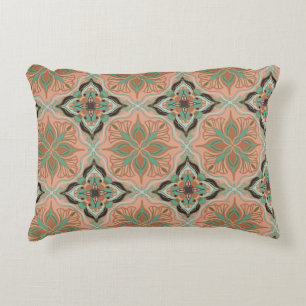 Vattenfärgsruta för marockansk Rosa Blommigt Tile Prydnadskudde
