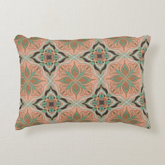 Vattenfärgsruta för marockansk Rosa Blommigt Tile Prydnadskudde (Framsidan)