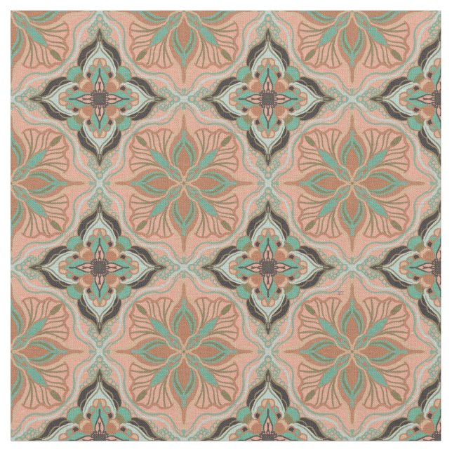 Vattenfärgsruta för marockansk Rosa Blommigt Tile Tyg (Närbild)