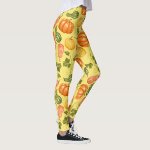 Vattenfärgsruta, Pumpkin och Löv Mönster Leggings