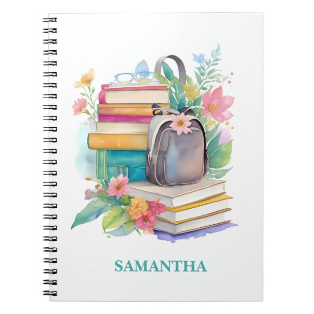 Vattenfärgsryggsäck i Bokar Blommor Tonåring Journ Anteckningsbok (Framsidan)