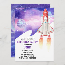 Vattenfärgsrymden Galaxy Astronaut Birthday Inbjudningar