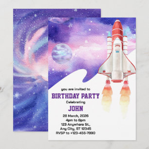 Vattenfärgsrymden Galaxy Astronaut Birthday Inbjudningar
