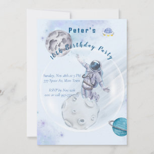 Vattenfärgsrymden och Astronaut Birthday-inbjudan Inbjudningar