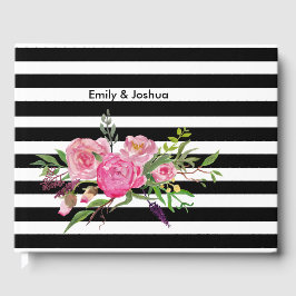 Vattenfärgssamhällen Peonies och Rand Bröllop Gues Gästböcker