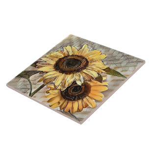 Vattenfärgssamling 2 Blanka solblommor Elegant Col Kakelplatta