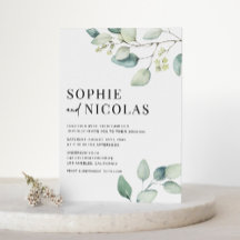 Vattenfärgssäsong Eucalyptus QR Grönt Bröllop