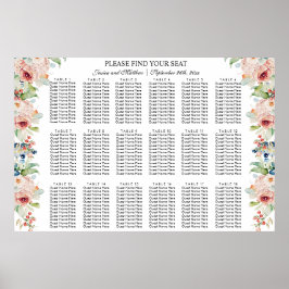 Vattenfärgssäten 18 Bord Bröllop i Blommigt Poster