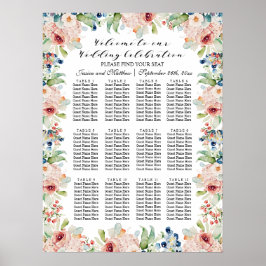 Vattenfärgssäten i Blommigt 12 Bord Bröllop Poster