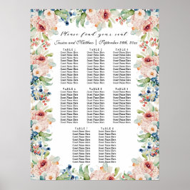 Vattenfärgssäten i Blommigt 8 Bord Bröllop Poster