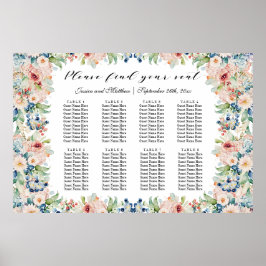 Vattenfärgssäten i Blommigt 8 Bord Bröllop Poster