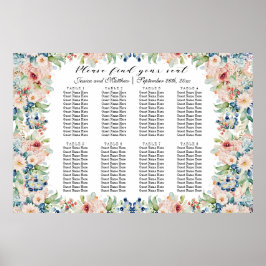 Vattenfärgssäten i Blommigt 8 Bord Bröllop Poster