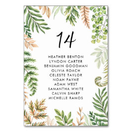 Vattenfärgssäten i Vilden Foliage Greenery Bröllop Bordsnummer