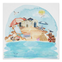 Vattenfärgsscen för kustsegment