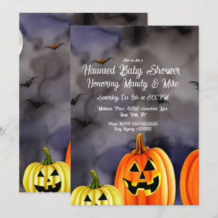 Vattenfärgsscen med pumpa Halloweenfest Inbjudningar