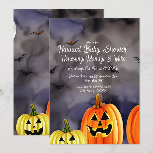 Vattenfärgsscen med pumpa Halloweenfest  Inbjudningar (Fram/baksida)