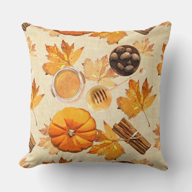 Vattenfärgsscener för höstmagiska Vintagar Kudde (Framsida)