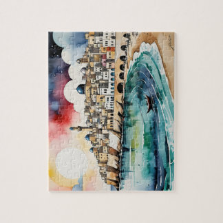 VattenfärgsSea Cityscape Pussel