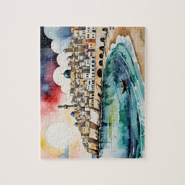 VattenfärgsSea Cityscape Pussel (Vertikal)