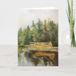 Vattenfärgsseaplane Adirondacks Sjö Forest Grönt Tack Kort