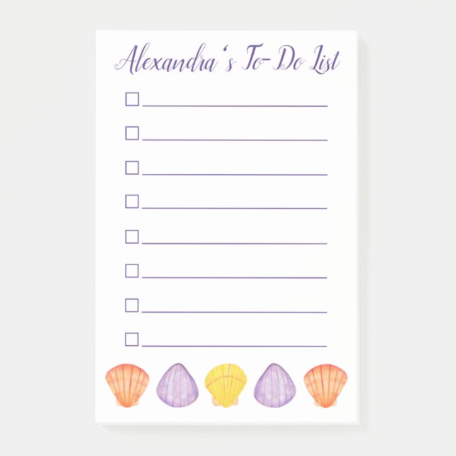 Vattenfärgsseasheller med Namn Listicle Post-it Block (Framsida)