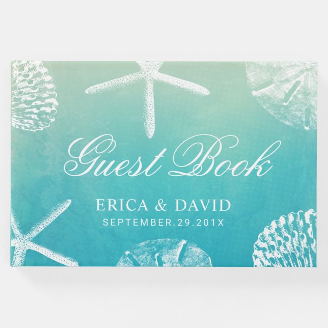 Vattenfärgsseashells Beach Wedding Gästböcker (Framsida)