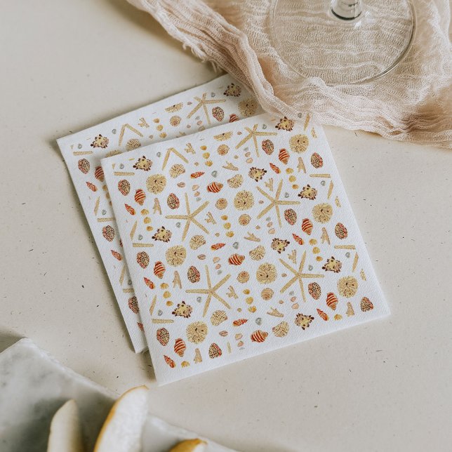 Vattenfärgssedel Pappersservett (Watercolor seashells paper party napkins.)