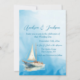 Vattenfärgssegelbåt - foto QR-kod Bröllop Inbjudningar