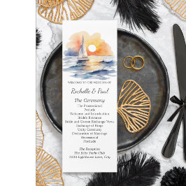 Vattenfärgssegelbåt Sunset Sjölandskap Bröllop