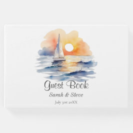 Vattenfärgssegelbåt Sunset Sjölandskap Bröllop Gästböcker
