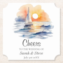 Vattenfärgssegelbåt Sunset Sjölandskap Bröllop