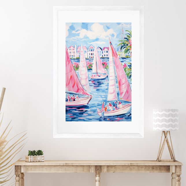 Vattenfärgssegelbåtar Rosa Tropical Coastal Poster (Skapare uppladdad)