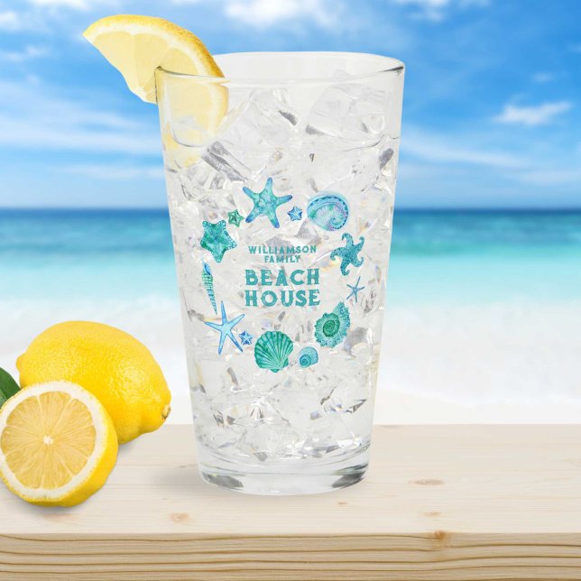 Vattenfärgssegeler och stärkelsebuss glaskopp (Watercolor Seashells and Starfish Beach House Glass)