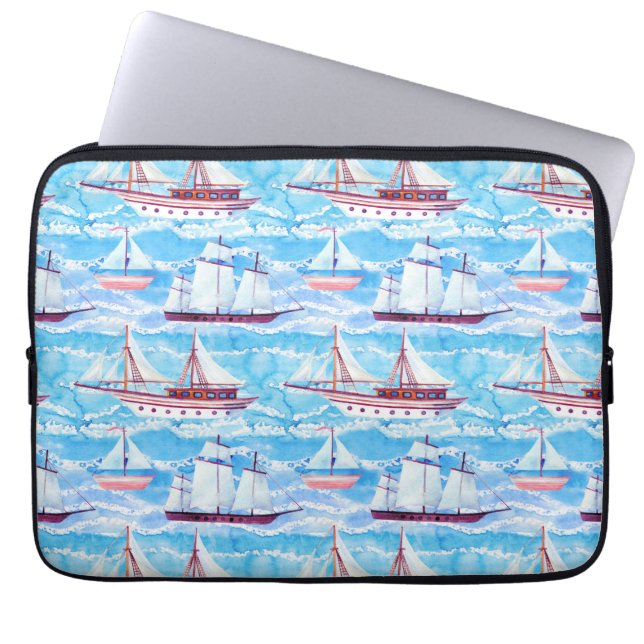 Vattenfärgssegling Fraktas Mönster Laptop Sleeve (Framsidan)