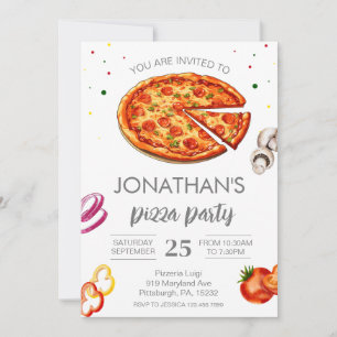 Vattenfärgssegment Kids Pizza Party födelsedag Inbjudningar