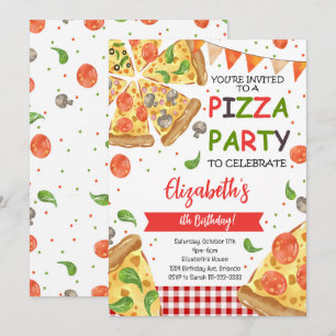 Vattenfärgssegment Pizza Födelsedagsfest inbjudan