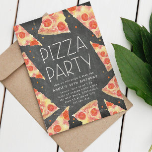 Vattenfärgssegment Tillfälle Pizza Party Inbjudningar