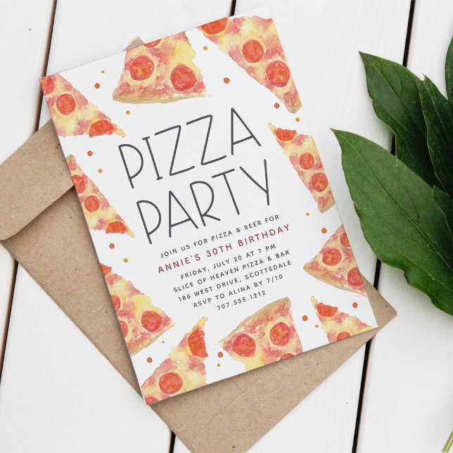 Vattenfärgssegment | Tillfälle Pizza Party Inbjudningar (Skapare uppladdad)
