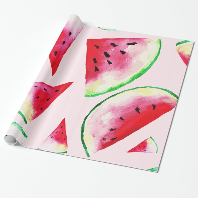 Vattenfärgssegment Watermelon Slice Mönster Presentpapper (Utrullad)