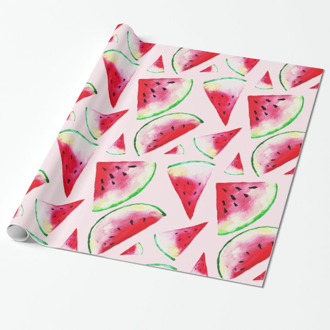 Vattenfärgssegment Watermelon Slice Mönster Presentpapper (Utrullad)