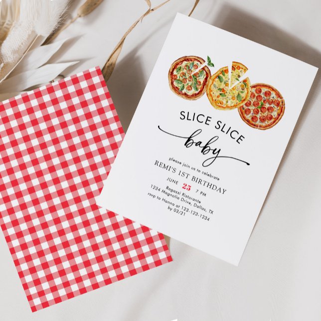 Vattenfärgssegmentet Baby Pizza - första födelseda Inbjudningar (Skapare uppladdad)